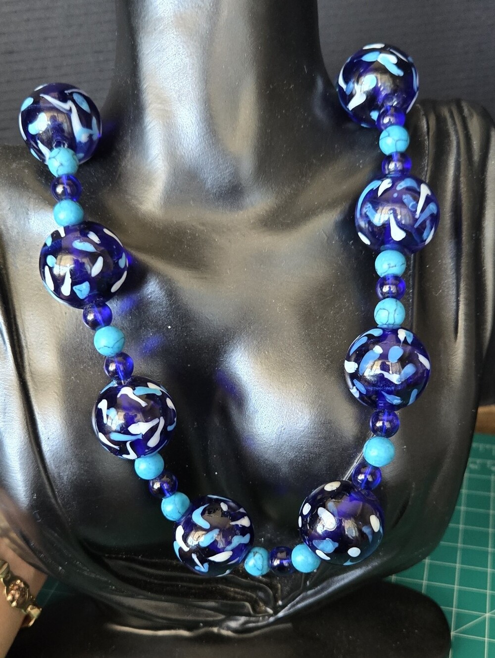 Murano Handmade Blue Glass Bead Necklace - Turquoise Accent